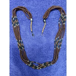 Multi-Strand Wooden Bead Necklace With Black & Green Accents